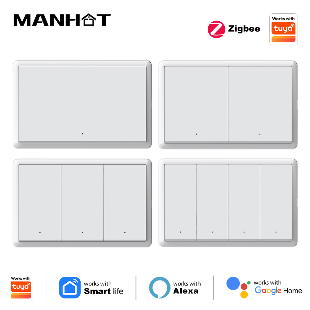Smart Light Switch - マンホットスマートzigbeeスイッチ、ニュートラル配線不要、コンデンサ不要、壁掛けボタンライトスイッチ、Tuya、Alexa、Google Home対応