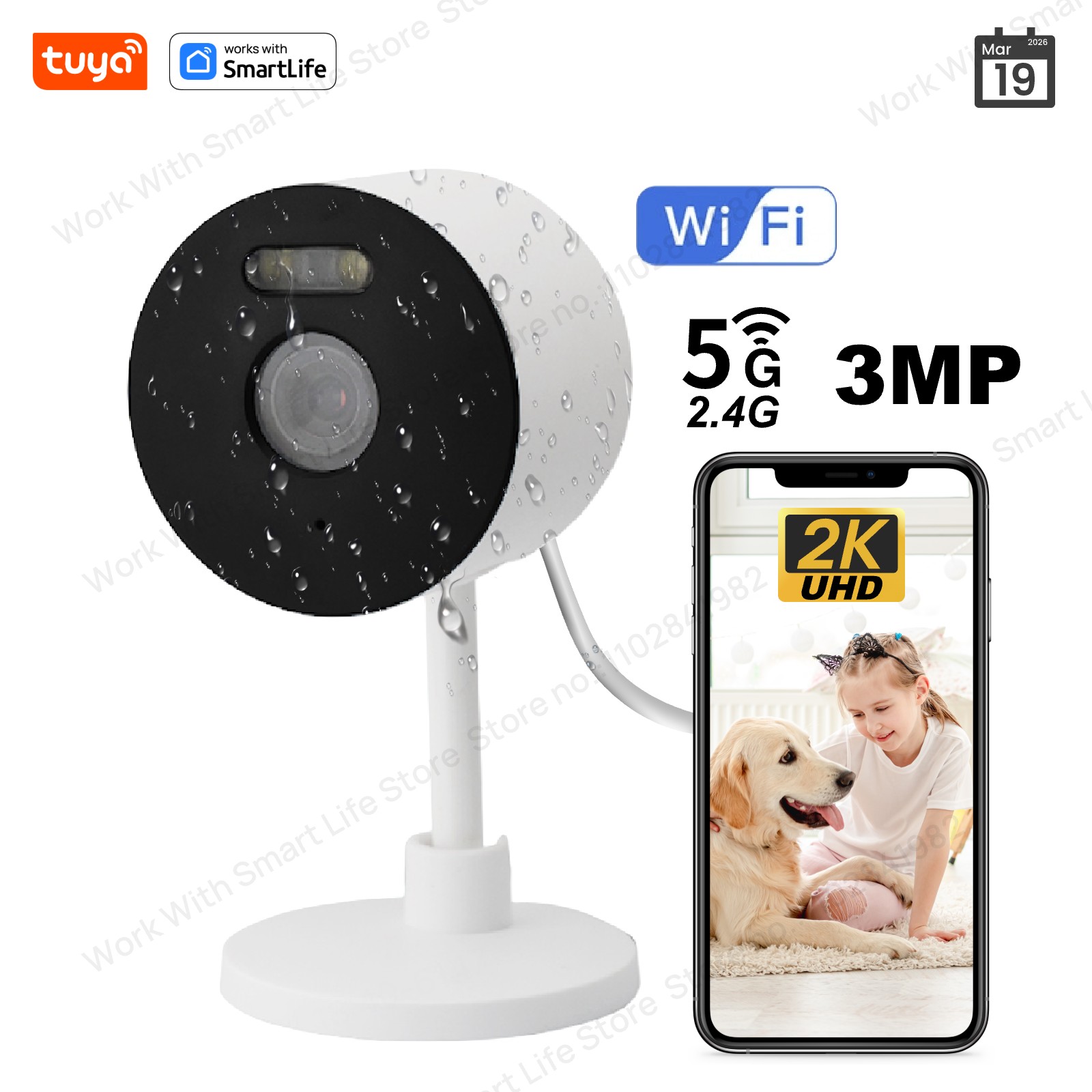 Smart Home Windows App - 3MP HD Tuya スマート屋内/屋外セキュリティカメラ、家庭用、赤ちゃん/高齢者/ペット用カメラ、電話アプリ付き、カラー暗視機能、双方向音声対応