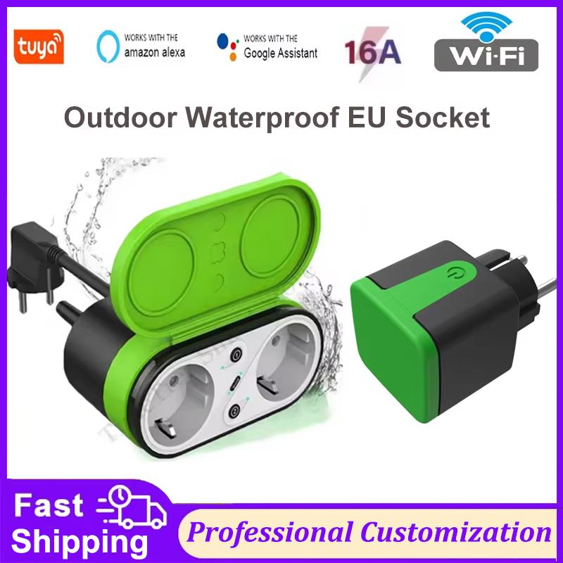 Smart Light Switch - Tuya EU 16A Wifiスマート屋外プラグスイッチソケットIP44防水スマートダブルソケットタイマーAPP音声制御 Alexa Google対応