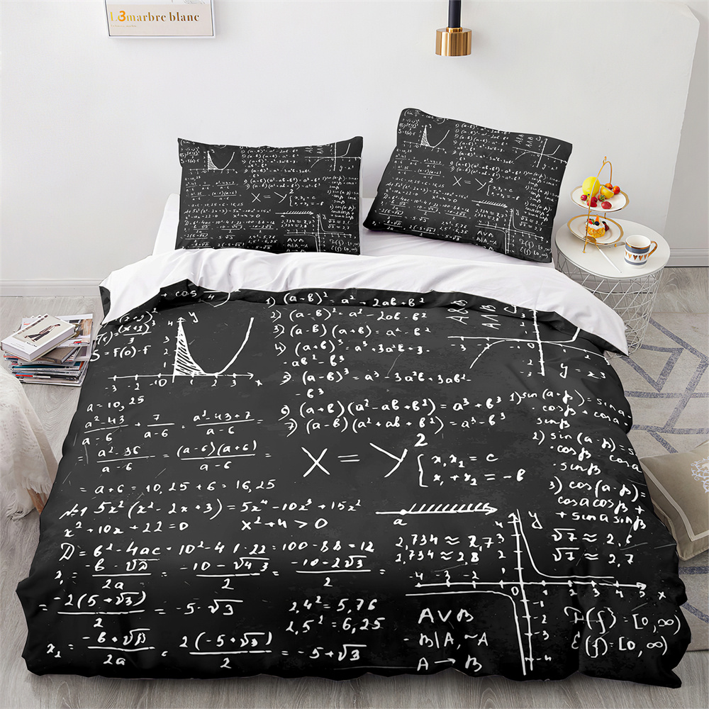 Smart Home Decor - 現代布団カバーセット学校天才スマート学生数学幾何学科学数式画像装飾ポリエステル寝具セット