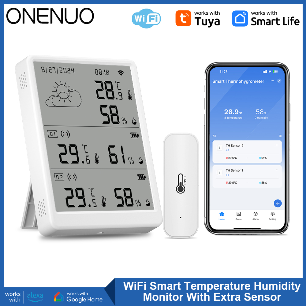 Smart Home Kits - Tuya WiFi ウェザーステーション温度センサースマート温湿度計キット Wi-Fi ゲートウェイとアプリアラート付き 433mhz