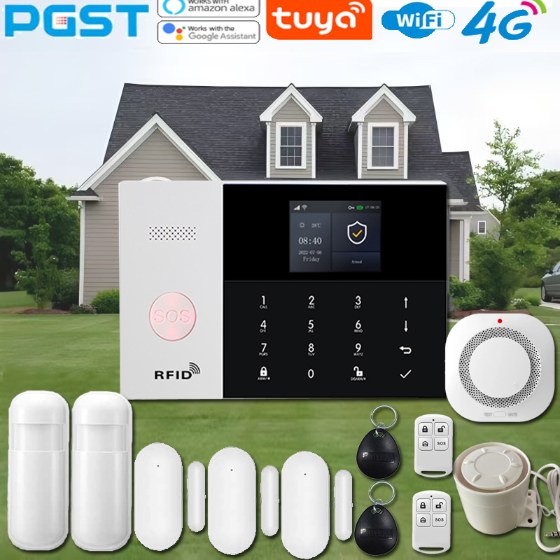 Smart Home Kits - PGST PG-105スマートホームセキュリティアラームシステムキットTuya Smart Lifeアプリ対応、盗難防止侵入者対策スマート4G WIFI G