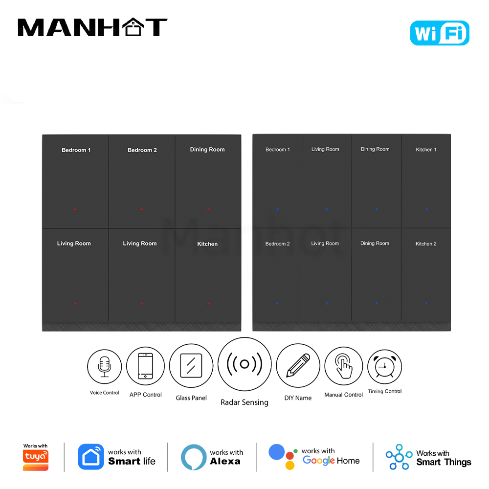 Smart Light Switch - MANHOT WiFi スマート DIY ネームスイッチ 1/2/3/4/6/8