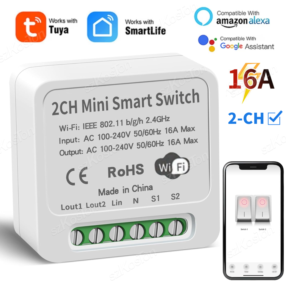 Smart Light Switch - 16A Tuya WiFi スマートスイッチモジュールスマートホーム 2CH MiNi