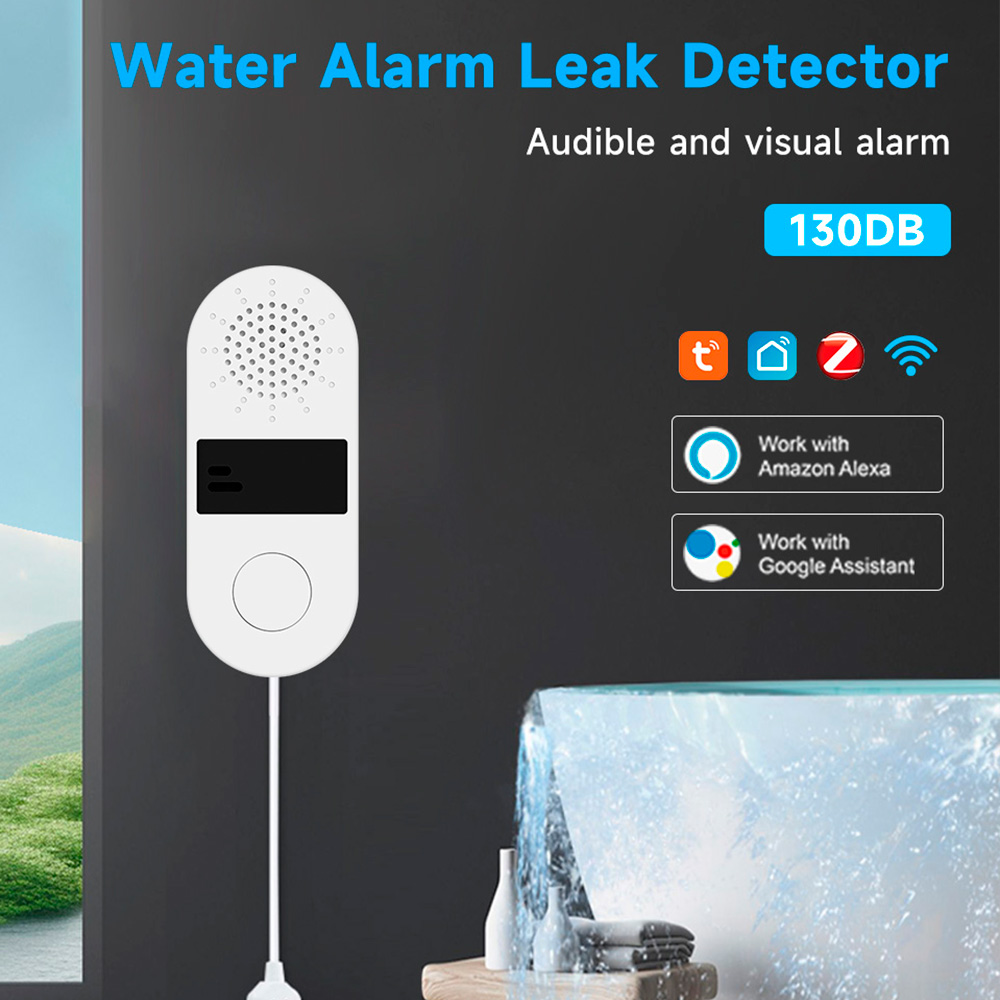 Wifi Water Leak Detector - 水漏れ検知器,Wi-Fi,Tuya,音声および光アラーム付き,Zigbeeスマートホーム,センサー,アプリケーション制御,130dB