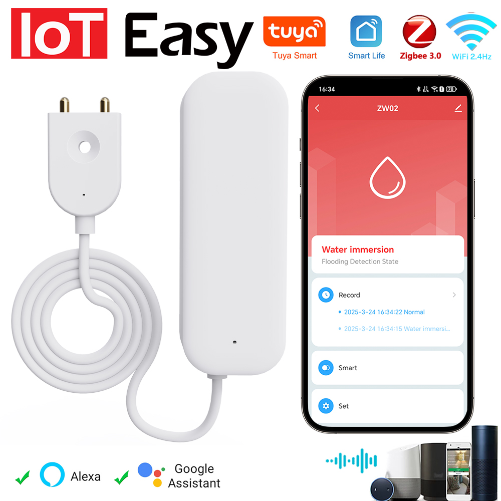 Wifi Water Leak Detector - Tuya WiFi ZigBee 水センサー漏れ警報洪水漏水検知器スマートホーム APP リモコンセキュリティ保護サポート