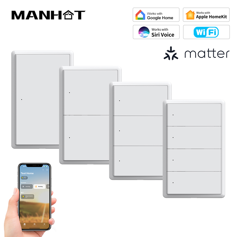 Smart Light Switch - MANHOT ホームキット WiFi スマートスイッチ ニュートラル配線不要 USスイッチ