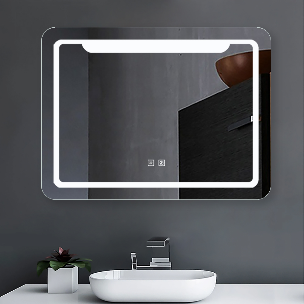 Smart Light Switch - モダンデザイン スマートLED照明付きバスルームミラー タッチスイッチ 曇り止め 明るさ調整機能 シルバーライト