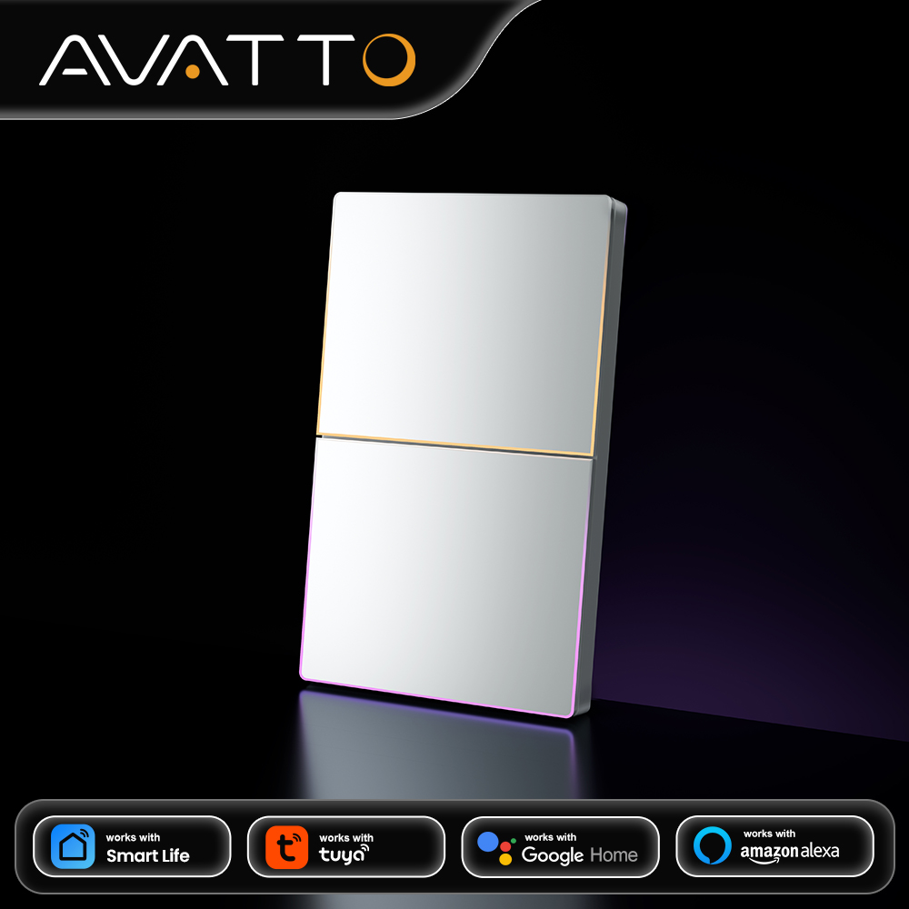 Smart Light Switch - AVATTO 1/2/3/4連 WiFi スマートライトスイッチ、ワイヤレス壁掛け大型ボタンスイッチ、アンビエントライト付き、Tuya、Alexa、Google Home対応