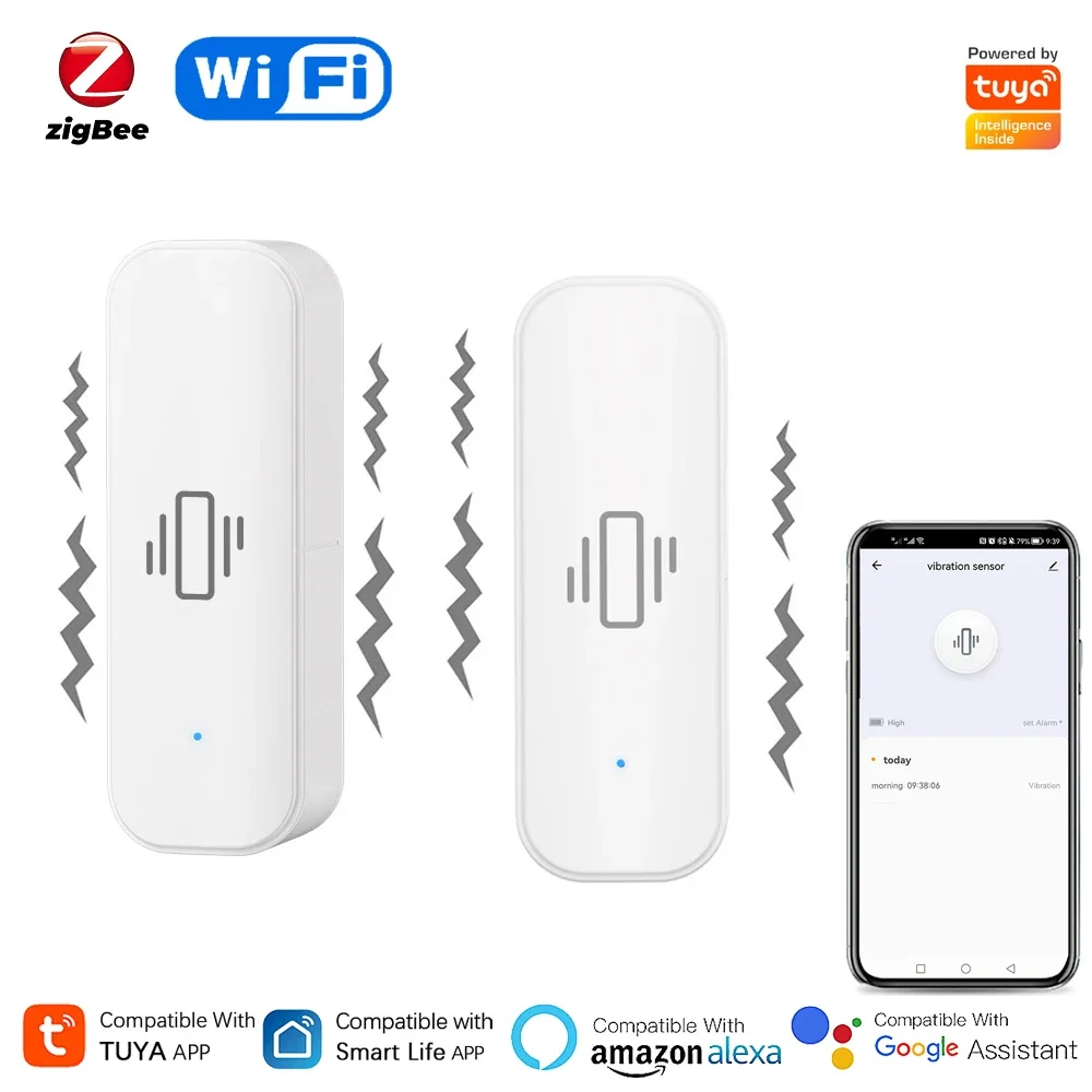 Smart Home Monitoring - Tuya-ホームセキュリティ,リアルタイム保護,リモートモニター,アラーム通知,smartlifeアプリ,wi-fi,zigbee用のスマート振動センサー