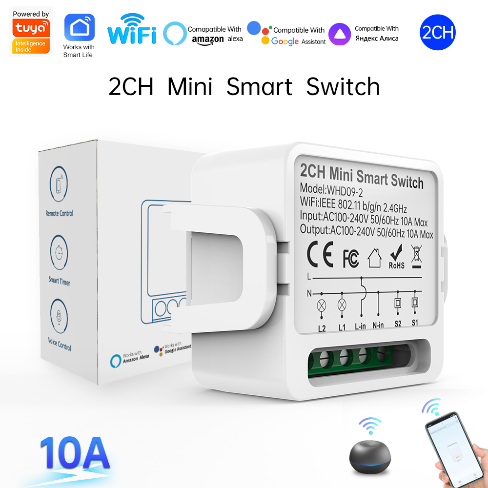 Smart Light Switch - 2ウェイTuyaスマートスイッチ2連スマートライトブレーカー、スマートライフ、Alexa、Google Homeの音声制御に対応