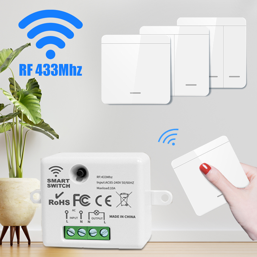 Smart Home Decor - ワイヤレススマート壁スイッチ RF 433Mhz インタラプタライトスイッチリモコン 1/2/3 ギャングパネル受信機ランプ家の装飾用