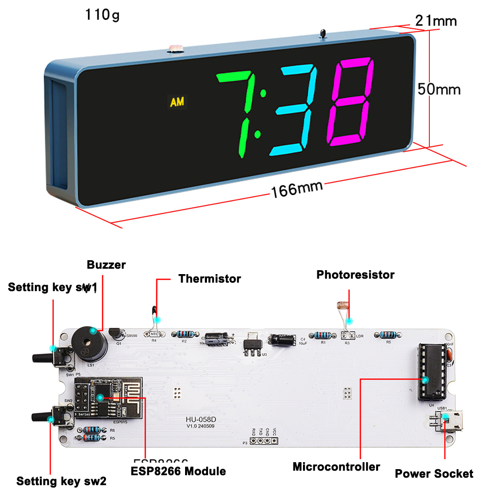 カラフルなwifiインテリジェント電子時計キット、DIY溶接 - Smart Home Esp8266 のレビューと価格