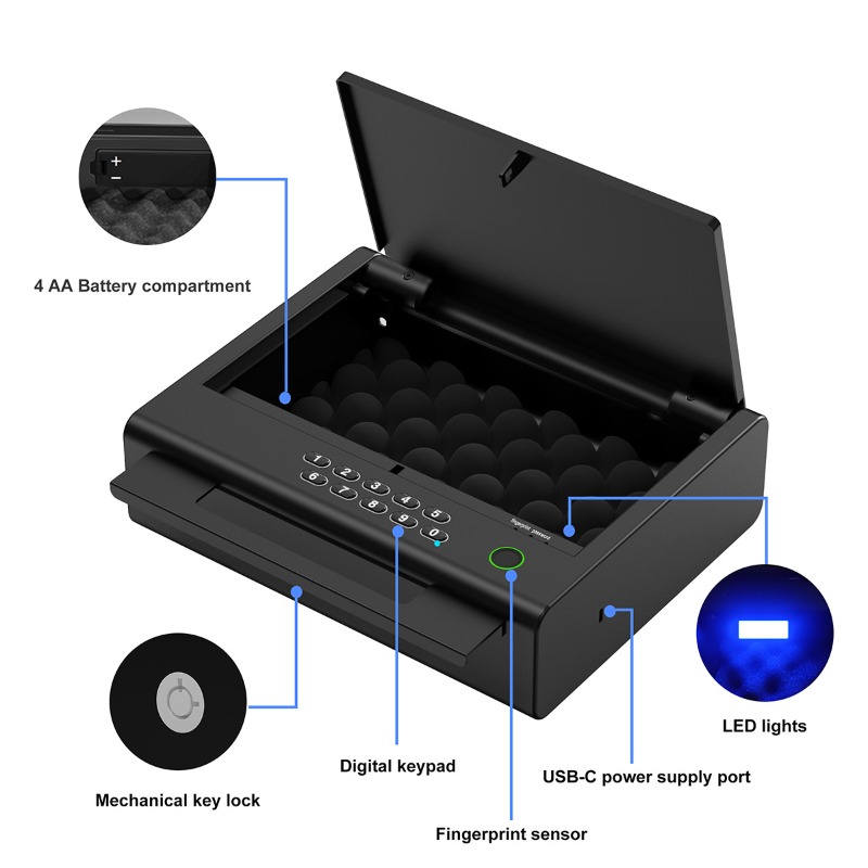 スマート指紋ハンドガンセーフバイオメトリックロック合金鋼セキ - Smart Home Box のレビューと価格