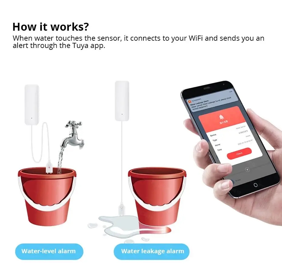 Tuya-漏水センサー,水,オーバーフローレベル,セキュリテ - Wifi Water Leak Detector のレビューと価格