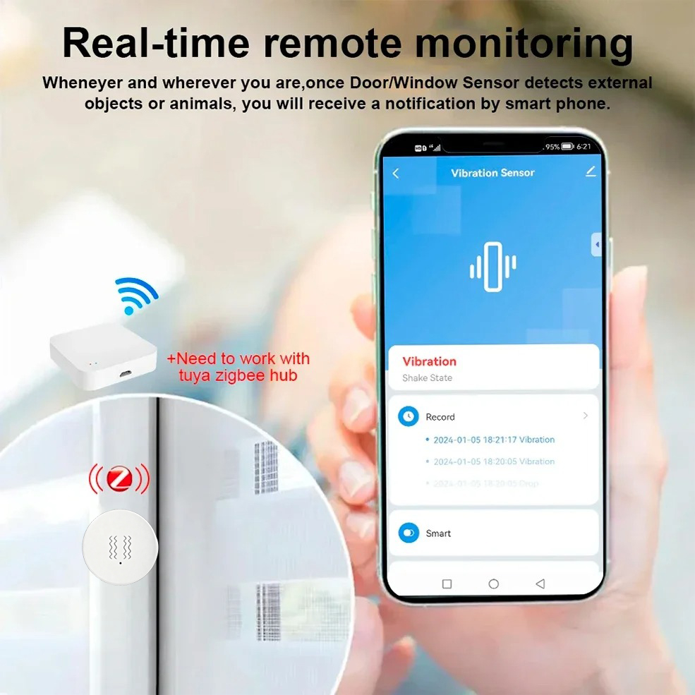 Tuya ZigBee スマート振動＆傾斜センサー ホームセ - Smart Home Monitoring のレビューと価格