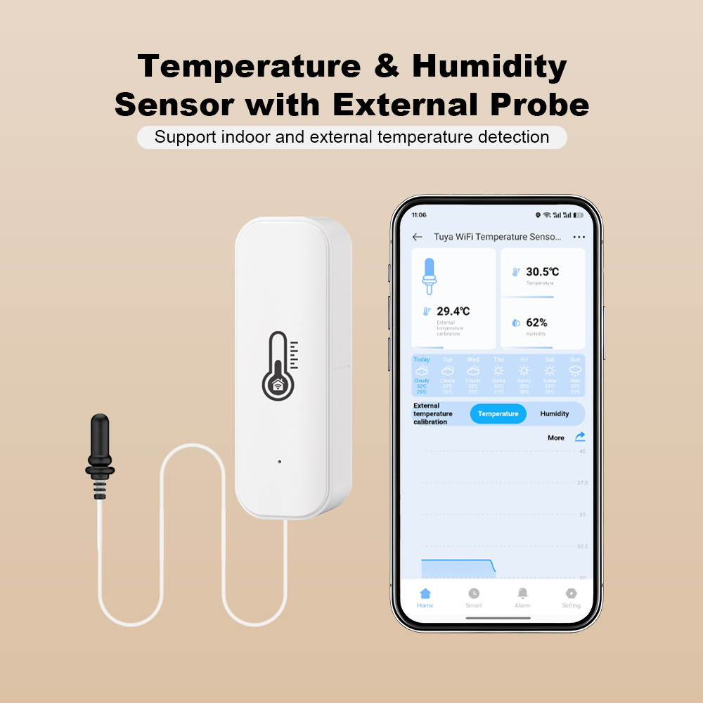 2026年新型Tuya WiFi湿度温度センサー、外部プロー - Smart Home Monitoring のレビューと価格